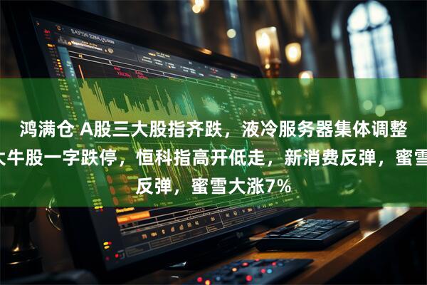 鸿满仓 A股三大股指齐跌，液冷服务器集体调整、千亿大牛股一字跌停，恒科指高开低走，新消费反弹，蜜雪大涨7%